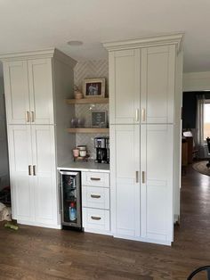 the kitchen is clean and ready to be used as a home office or family room