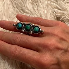 Vintage Zuni Ring With Three Round Turquoise Stones Each In A Sawtooth Bezel Changing From Light To Dark Created And Stamped By Zuni Artist Adrian A. Othole (1914-1978). I Purchased This Ring In Colorado Springs In 1976. Reasonable Offers Welcome! Message With Any Questions! Bundle & Save Smoke Free Home Ships 1/2 Biz Days Stone Rings Women, Turquoise Stones, Colorado Springs, Turquoise Stone, Womens Jewelry Rings, Blue And Silver, Turquoise Ring, Springs, Colorado