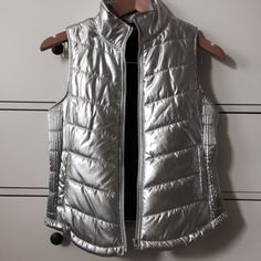 New Without Tags. Lightweight Silver Vest. Pockets. Too Small For Me. Trendy Silver Outerwear For Fall, Casual Silver Winter Outerwear, Casual Silver Outerwear For Winter, Casual Silver Outerwear For Fall, Silver Casual Spring Outerwear, Silver Vest, Street Jacket, City Streets, Blazer Jacket