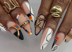 African Nail Art, Nail Design Glitter, Abstract Nails, Curved Nails, Abstract Nail Art, Nail Time, Polish Ideas, Vibrant Nails