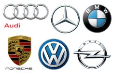 four different types of car logos are shown in this image with the words audi, porsche, and bmw