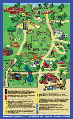 a map with many different things to see and do in the park, including farmyards