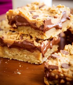 chocolate and oatmeal bars stacked on top of each other