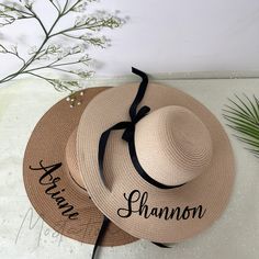 This beach hat is both fun and fashionable, making it a popular trend in summer. The cute fashionable curly embroidered sun hat is a modern version of the classic soft hat. Wear this straw hat and immediately become the most fashionable person in any occasion. Perfectly matching to various hairstyles is a fashionable accessories on the beach. It is definitely the best gift for your bridal shower on vacation/wedding/honeymoon or bridal shower. Our sun hat with black ribbons and a personalized name and perfect for a Bachelorette party! Customize a special souvenir for your bridesmaid team, especially the ultraviolet-proof function to protect your skin from sunburn. Ensure you spend a meaningful trip. Details: Material: Straw and PU Size: diameter about 42cm If you have any question, please c Cheap Personalized Beach Hats, Summer Wedding Bucket Hat, Summer Wide Brim Sun Hat For Wedding, Adjustable Sun Hat For Spring Gift, Spring Gift Adjustable Sun Hat, Adjustable Summer Straw Hat For Party, Adjustable Straw Hat For Summer Party, Summer Straw Hat With Curved Brim As Gift, Summer Wedding Hat With Brim