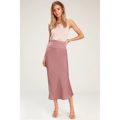 Reposhing This Item I Purchased From @Jessieroses. Loved It, But Ready To Rotate For Something New. Questions? Leave A Comment Below! Dusty Pink Midi Skirt, Mauve Skirt, Dressy Attire, Skirt Satin, Satin Tank Top, Navy Blue Print, Dusty Mauve, Chic Skirts, Satin Midi Skirt