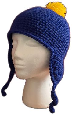 Adjustable Solid Crochet Hat, Adjustable Beanie Hat For Cosplay, Adjustable Beanie For Cosplay, Adjustable Blue Mini Hat For Winter, Adjustable Blue Winter Mini Hat, Adjustable Blue Mini Winter Hats, Handmade Beanie Costume Hats One Size, Handmade Adjustable Blue Costume Hats And Headpieces, Adjustable Handmade Blue Costume Hats And Headpieces