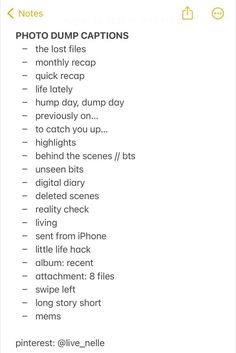 an iphone screen with the text'photo dump captions '