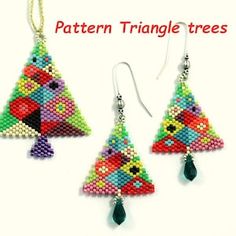 three triangle shaped beaded earrings with danglings