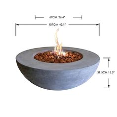 the concrete fire pit is shown with measurements to show it's size and width