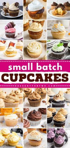 the cover of small batch cupcakes cookbook is shown in many different pictures