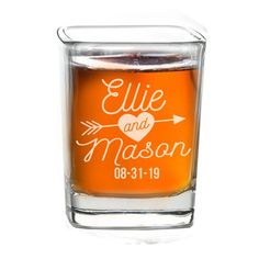 personalized shot glass with an arrow and heart on it