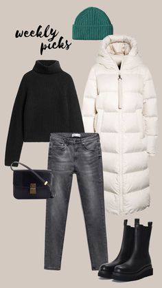 All White Winter Outfit Casual, White Turtleneck Outfit Winter, Boots 2022 Trend, White Puffer Coat Outfit, Black Chunky Boots Outfit, Chunky Chelsea Boots Outfit, Winter Outdoor Outfits, Winter 2022 Fashion Trends, Chunky Boots Outfit