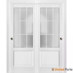 two white double doors with glass panels