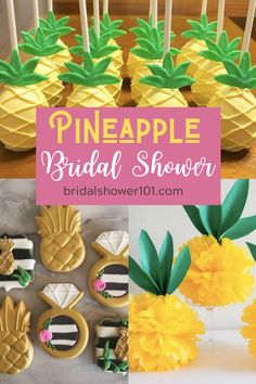 pineapple bridal shower with yellow flowers and cookies