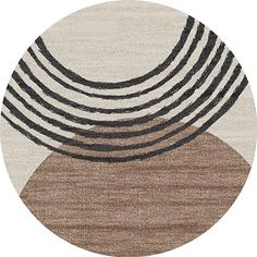 a round rug with black and white stripes on it's center circle, in front of a beige background