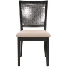 a black and white chair with a beige seat cushion on it's back side