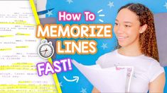 a girl is holding a piece of paper with the words how to memoize lines fast