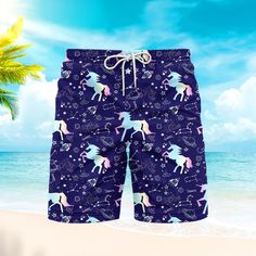 Unicorn Neon Beach Shorts For Men is an essential piece of clothing for any guy who loves spending time at the beach, pool, or any other water body. These shorts not only provide comfort and protection during aquatic activities but also give you a stylish look that you can flaunt at any beach party or poolside event. Don't miss out on this great opportunity to enhance your beach wear collection - order now and experience the ultimate in comfort and functionality! FEATURE: Material: 95% polyester Fun Beach Shorts For Beach Season, Fun Blue Swim Trunks For Beach Season, Fun Beach Shorts, Fun Short Swimwear For Beach Season, Fun Beach Season Shorts For Swimming, Fun Beach Season Swimming Shorts, Fun Beach Season Shorts, Fun Blue Beach Shorts, Fun Blue Shorts For Vacation