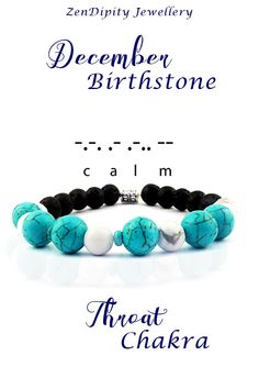 This Morse Code Bracelet has the word 'CALM' spelt out with gemstone beads.  8mm blue Turquoise beads act as the "dots".  6mm white Turquoise beads act as the "dashes".  3mm blue Turquoise beads act as the "spaces".  6mm black Lava beads finish off the bracelet design.  A 10mm aluminium tag has a hand stamped personalised initial. #secretmessage #hiddenmessage #calm #morsecode #handstampedjewelry Blue Spiritual Bracelets With Birthstone, Turquoise Hand-strung Bracelets For Healing, Turquoise Hand-strung Healing Bracelets, Turquoise Apatite Spiritual Bracelets, Spiritual Turquoise Hand-strung Stretch Bracelet, Morse Code Bracelet, Morse Code, Secret Messages