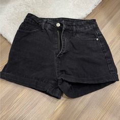 Never Worn Black Denim Shorts. Shorts Are Mid-Rise And Come In A Dark Black Wash With A Brown Leather Patch On The Back Right Pocket That Says “Wonderful.” Comes In Size Xs. Trendy Black Cutoff Jeans, Black High-waisted Jean Shorts With Pockets, Black High Waist Denim Shorts, Black High-waisted Denim Shorts, High-waisted Black Denim Shorts, Mid-rise Black Denim Shorts, Black Mid-rise Denim Shorts, Trendy High Rise Black Shorts, Trendy Black Short Jeans