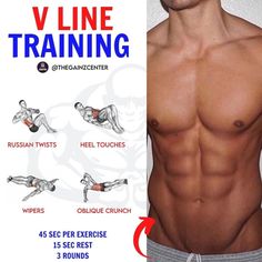 a man with no shirt on is showing how to use the v line training program