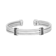 Our Maschio Men's Cuff Bracelets are masculine but luxurious with fine details. Choose from various options, each with different features. This bangle is larger in size and is standard length to fit most men's wrists. Made in Italy. Category: BraceletMetal: Sterling SilverStones: Choice of Black or White Diamonds (both 0.05 ct)Closure: Open CuffCollection: Men's Jewelry Fits average men's wrist sizes of about 8 inches. Luxury White Gold Stackable Cuff Bracelet, Classic Black Cuff Bracelet Bangle, Classic Black Cuff Bracelet In Bangle Style, Luxury Silver Stackable Cuff Bracelet, Luxury Stackable Cuff Bangle Bracelet, Mens Cuff Bracelets, Ladies Bangles, Bracelet With Diamonds, Mens Cuff