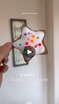 someone is holding up a sugar cookie shaped like a star with sprinkles