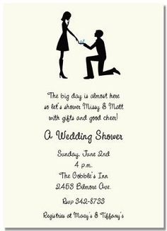 a wedding shower card with the silhouette of a man kneeling down to a woman's knee