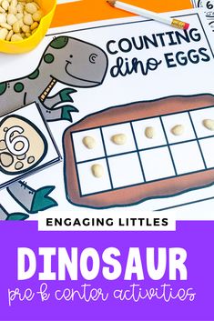 Dinosaur Activities Preschool Literacy, Dinosaur Center Activities, Dino Math Preschool, Dinosaur Number Activities, Dinosaur Small Group Activities