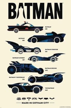 batman cars are shown in this poster