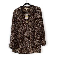 Nwt Michael Kors Animal Print Zip Up Blouse. Higher In The Front, Lower On The Back. Silky And Light Feeling. Size M. Michael Kors Tops For Spring Workwear, Michael Kors Spring Workwear Tops, Michael Kors Spring Work Tops, Michael Kors Casual Tops For Work, The Back, Zip Ups, Animal Print, Top Blouse, Michael Kors