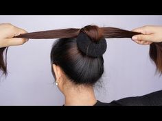 Easy bun tutorial medium hair with donut - Unique Hairstyle For Wedding And Party - YouTube Bun Hairstyles Donut, Hair Bun Hacks Videos, Bun Tutorials For Long Hair, Simple Buns For Wedding, How To Do A Hair Bun Simple, Hair Doughnut Bun Hairstyles, Diy Bun Maker For Hair, Two Hair Buns For Medium Hair, Messy Hair Buns For Medium Hair