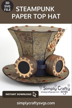 steampunk paper top hat with gears on it