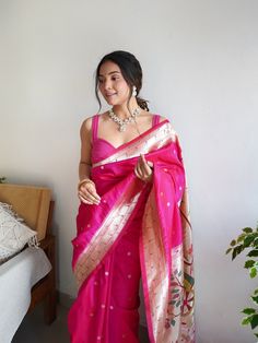 Pink Silk Saree, Rani Pink, Indian Dresses Traditional, Silk Saree With Blouse, Saree Look, Indian Fashion Dresses, Indian Wedding Dress