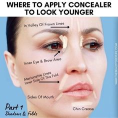 The first part of looking younger with concealer starts with minimizing lines and wrinkles!! Check out where to apply concealer to do this plus all our other makeup tips & tricks for concealer! Where To Apply Concealer, Makeup Wrinkles, Apply Concealer, Using Concealer, Face Contouring Makeup, Makeup Tips For Older Women, Makeup For Older Women, How To Apply Concealer