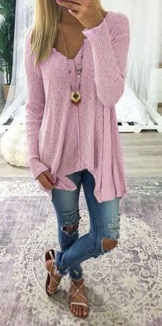 Spring Knitwear, Boho Styl, Winter Stil, Loose Sweater, Ladies Fashion, Mode Inspiration, Ripped Jeans, Moda Casual