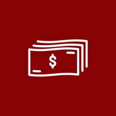 a red background with a white line drawing of a dollar bill on top of it