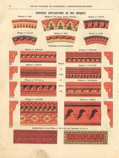 an old book with different types of brickwork and designs on it's pages