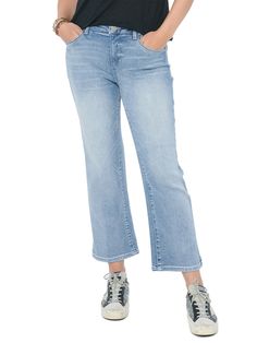 Absolution High Rise Light Blue Denim Barely Boot Cropped Jeans Good American Jeans, Womens Jeans Bootcut, American Jeans, Wardrobe Outfits, Light Wash Denim