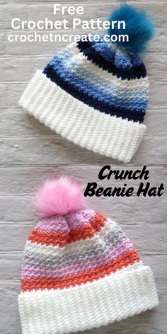 Free crochet patterns - Crunch Beanie Hat from crochet 'n' create. Free fast, quick-easy-beginner-friendly! 'Don't forget to save'