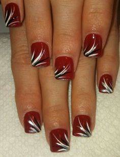 Red Nails Easy Design, Gel Nail Designs Red Classy, Easy Nail Art Red, Red And Black Nails Simple Design, Red Easy Nail Designs, Easy Red Nail Designs, Red Classy Nails, Red And Black Nails Design Classy, Red Black And White Nails