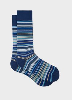 Paul Smith men's sky blue 'Signature Stripe' socks, made in England, with a grey heel and toe. Order today with FREE shipping offers available. Blue Fitted Comfortable Socks, Blue Cotton Socks For Summer, Casual Blue Socks For Summer, Comfortable Blue Summer Socks, Comfortable Blue Socks For Summer, Stripe Socks, Grey Heels, Blue Socks, Cotton Blends Dress