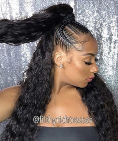 Half Up Half Down Weave, Braided Half Up Half Down Hair, Braid Half Up Half Down, Stylish Ponytail, Weave Ponytail Hairstyles, Weave Ponytail, Bubble Ponytail, Braided Half Up, Braided Ponytail Hairstyles