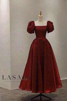 Lasaky - Elegant Burgundy Bridal Gown with Vintage Long Hem and Voluminous Sleeves Wine Red Prom Dress, Ankle Length Prom Dress, Organza Dresses, डिजाइनर कपड़े, Vintage Evening Gowns, Bridal Gowns Vintage, Evening Gowns With Sleeves, A Line Evening Dress, Evening Dresses With Sleeves