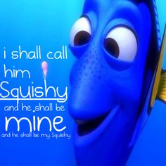 a cartoon character with a toothbrush in his mouth and the words i shall call him squishy and he shall be mine