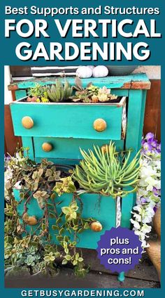 a small chest of drawers with gold knobs being used as a vertical garden with plants cascading out of the drawers Vertical Gardening, Great Ideas, Pros And Cons, Fencing, Project Ideas, Garden Design, Design