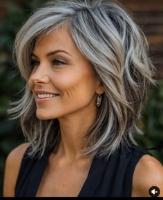 Blending Gray Hair With Lowlights, Grey Hair With Platinum Highlights, Long A Line Bob With Bangs, Brown Hair Over 50, Hair Color For Gray Hair, Gray Highlights, Highlights For Brown Hair, Grey Blonde Hair, Frosted Hair