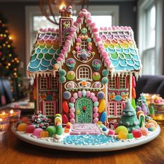 a gingerbread house decorated with candy and candies