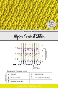 the knitting pattern for an afghan crochet stitch is shown in yellow and white