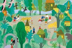 a painting of people and animals in a park